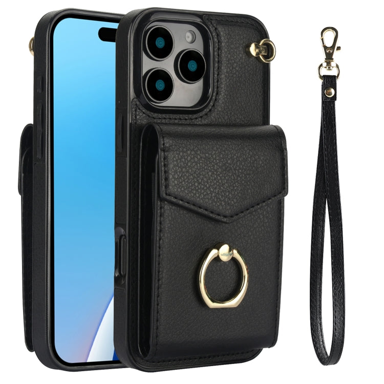 For iPhone 16 Pro Ring Holder RFID Card Slot Phone Case(Black) - iPhone 16 Pro Cases by buy2fix | Online Shopping UK | buy2fix