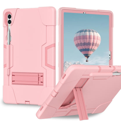 For Samsung Galaxy Tab S9+ Contrast Color Silicone PC Tablet Case with Holder(Rose Gold) - Galaxy Tab S9+ Cases by buy2fix | Online Shopping UK | buy2fix