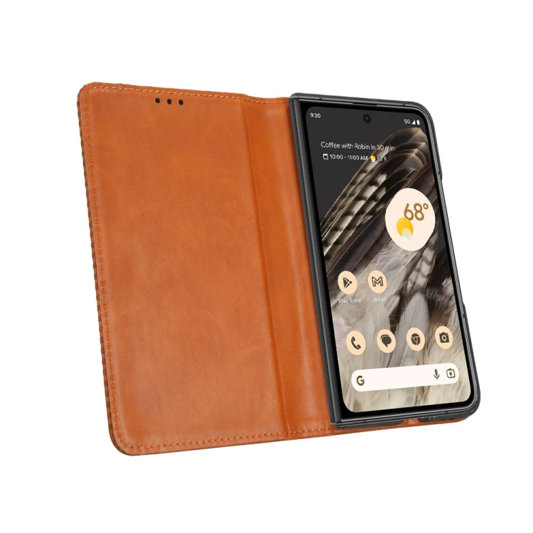 For Google Pixel Fold Magnetic Buckle Retro Texture Leather Phone Case(Brown) - Google Cases by buy2fix | Online Shopping UK | buy2fix