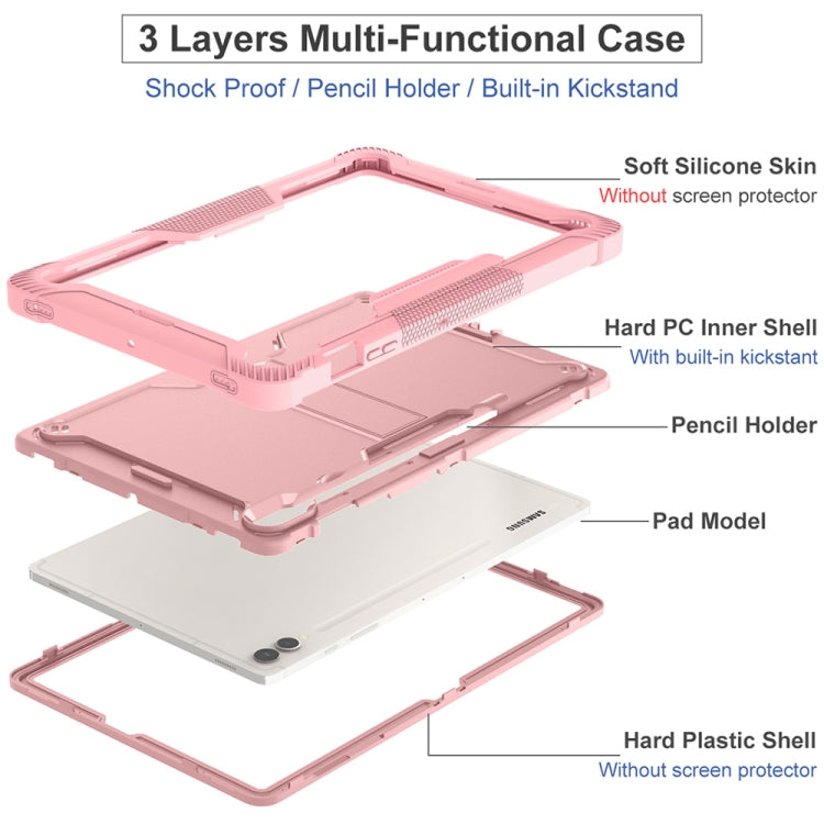 For Samsung Galaxy Tab S9+ Shockproof Silicone Hybrid PC Tablet Case with Holder(Rose Gold) - Galaxy Tab S9+ Cases by buy2fix | Online Shopping UK | buy2fix