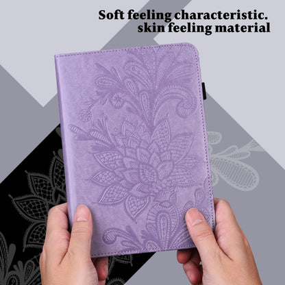 For Samsung Galaxy Tab S9 Lace Flower Embossing Pattern PU Tablet Case(Purple) - Galaxy Tab S9 Cases by buy2fix | Online Shopping UK | buy2fix