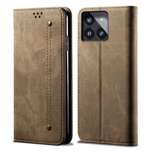 For Xiaomi Redmi K70/K70 Pro Denim Texture Casual Style Horizontal Flip Leather Case(Khaki) - K70 Pro Cases by buy2fix | Online Shopping UK | buy2fix