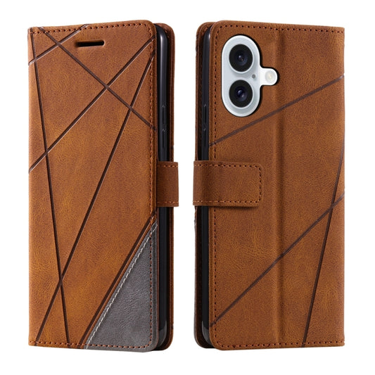 For iPhone 16 Skin Feel Splicing Leather Phone Case(Brown) - iPhone 16 Cases by buy2fix | Online Shopping UK | buy2fix