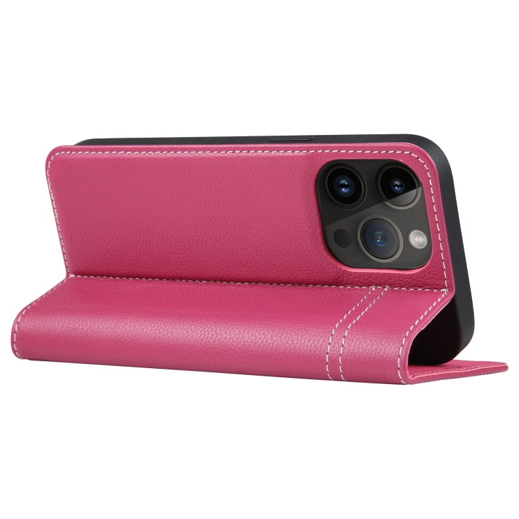 For iPhone 15 Pro Max GEBEI Top-grain Horizontal Flip Leather Phone Case(Rose Red) - iPhone 15 Pro Max Cases by GEBEI | Online Shopping UK | buy2fix