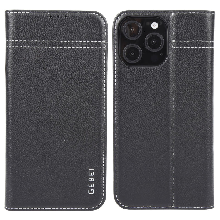 For iPhone 16 Pro GEBEI Top-grain Horizontal Flip Leather Phone Case(Black) - iPhone 16 Pro Cases by GEBEI | Online Shopping UK | buy2fix