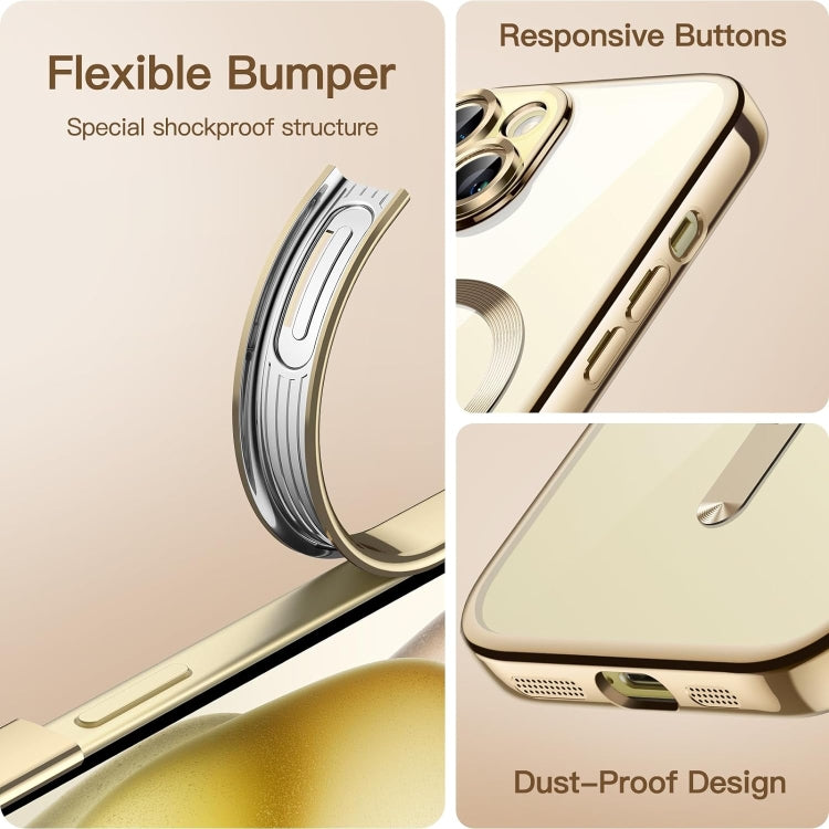 For iPhone 15 Magsafe Magnetic Transparent Electroplated TPU Phone Case(Gold) - iPhone 15 Cases by buy2fix | Online Shopping UK | buy2fix