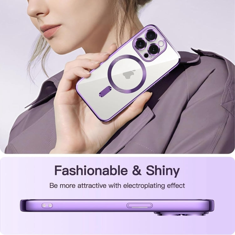 For iPhone 16 Pro Max Transparent Electroplated Magsafe Magnetic TPU Phone Case(Purple) - iPhone 16 Pro Max Cases by buy2fix | Online Shopping UK | buy2fix