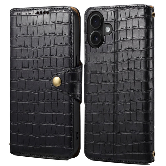 For iPhone 16 Plus Denior Crocodile Texture Oil Edge Leather Phone Case(Black) - iPhone 16 Plus Cases by Denior | Online Shopping UK | buy2fix