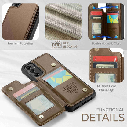 For Samsung Galaxy A14 CaseMe C22 Card Slots Holder RFID Anti-theft Phone Case(Brown) - Galaxy Phone Cases by CaseMe | Online Shopping UK | buy2fix