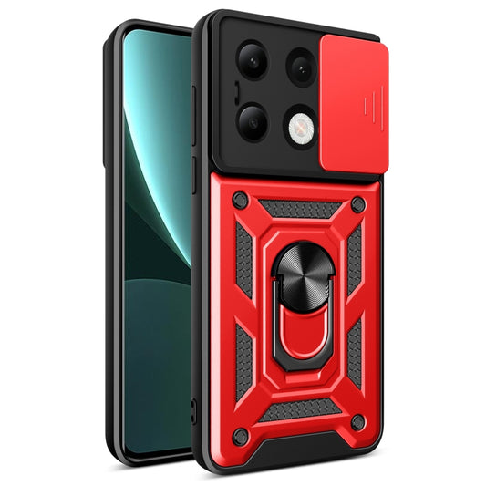 For Xiaomi Redmi Note 13 4G Global Sliding Camera Cover Design TPU Hybrid PC Phone Case(Red) - Note 13 Cases by buy2fix | Online Shopping UK | buy2fix