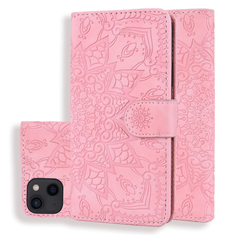 For iPhone 16 Pro Mandala Embossed Dual-Fold Calf Leather Phone Case(Pink) - iPhone 16 Pro Cases by buy2fix | Online Shopping UK | buy2fix