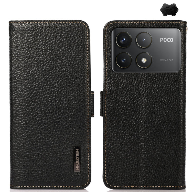 For Xiaomi Redmi K70 Pro KHAZNEH Side-Magnetic Litchi Genuine Leather RFID Phone Case(Black) - K70 Pro Cases by buy2fix | Online Shopping UK | buy2fix