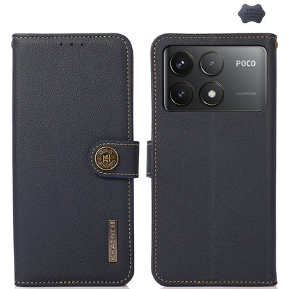 For Xiaomi Redmi K70 Pro KHAZNEH Custer Texture RFID Genuine Leather Phone Case(Blue) - K70 Pro Cases by buy2fix | Online Shopping UK | buy2fix