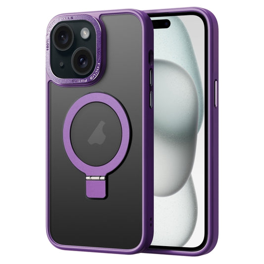 For iPhone 15 Skin Feel MagSafe Magnetic Holder Phone Case(Purple) - iPhone 15 Cases by buy2fix | Online Shopping UK | buy2fix