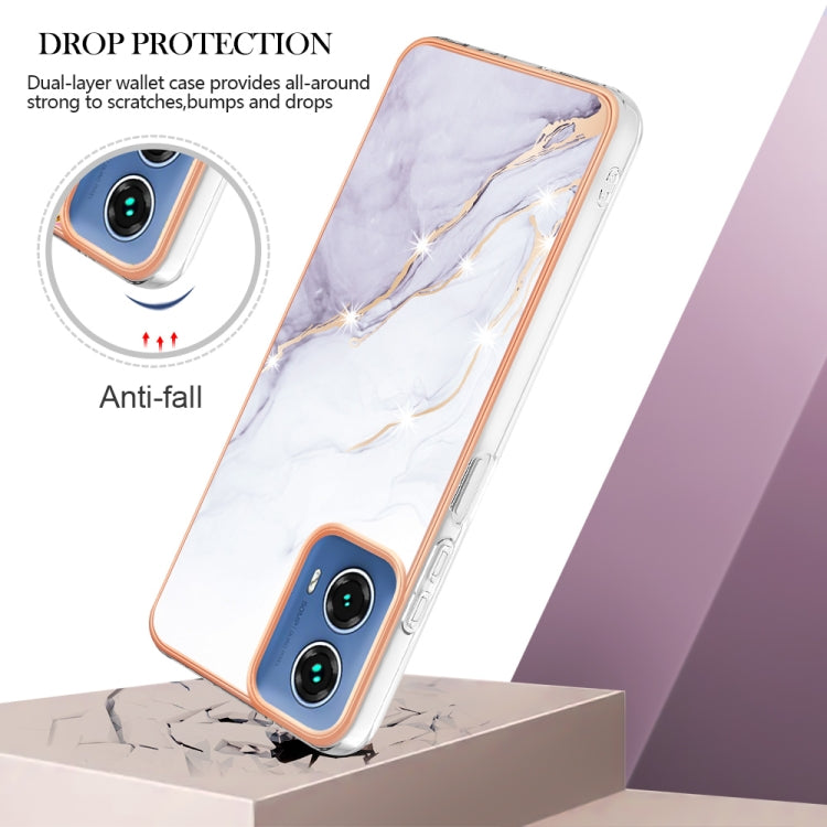 For Motorola Moto G34 Electroplating Marble Dual-side IMD Phone Case(White 006) - Motorola Cases by buy2fix | Online Shopping UK | buy2fix