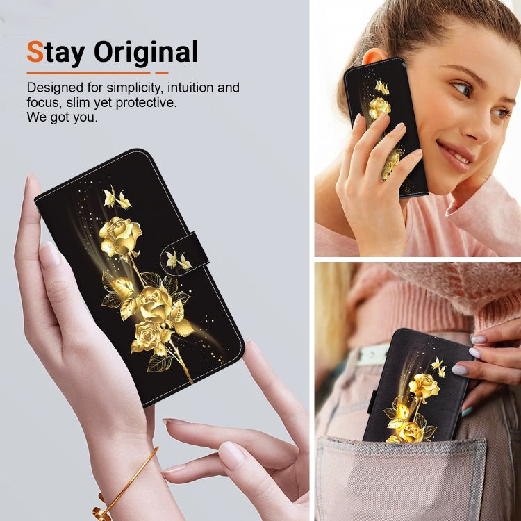 For iPhone 16 Pro Max Crystal Texture Colored Drawing Leather Phone Case(Gold Butterfly Rose) - iPhone 16 Pro Max Cases by buy2fix | Online Shopping UK | buy2fix