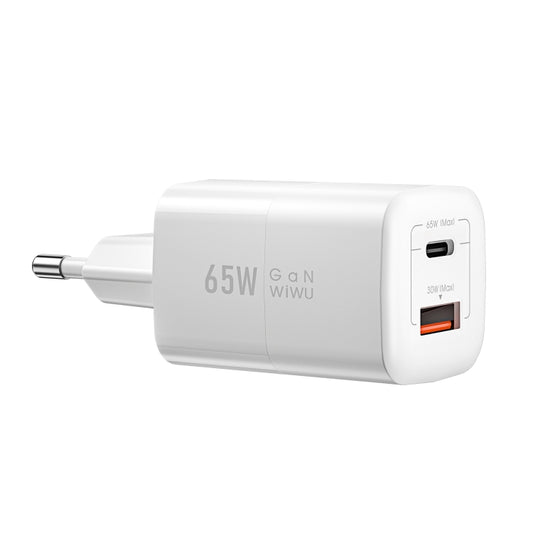 WIWU Wi-U012 65W USB + USB-C / Type-C Dual Ports GaN Travel Fast Charger, EU Plug(White) - USB Charger by WIWU | Online Shopping UK | buy2fix