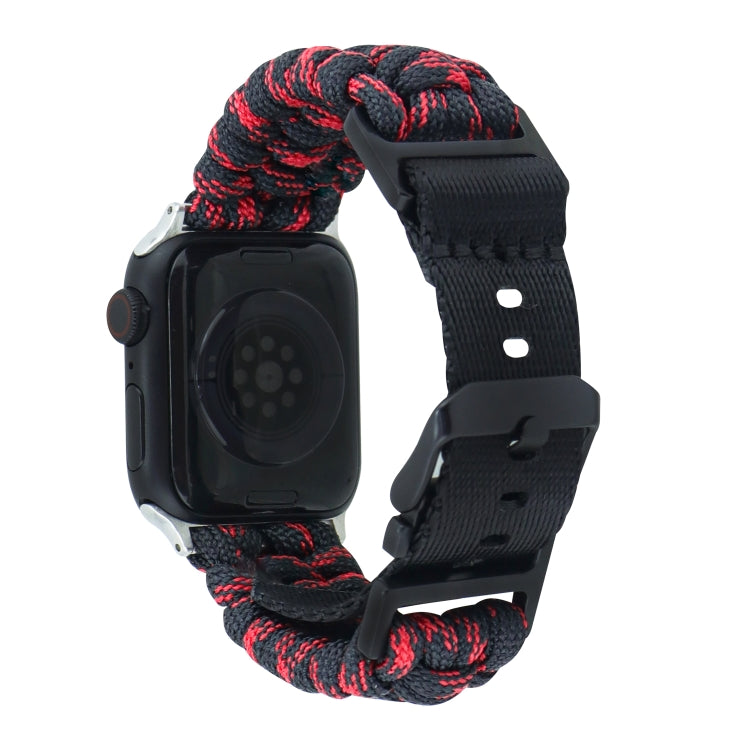 For Apple Watch Ultra 2 49mm Paracord Plain Braided Webbing Buckle Watch Band(Black Red) - Watch Bands by buy2fix | Online Shopping UK | buy2fix