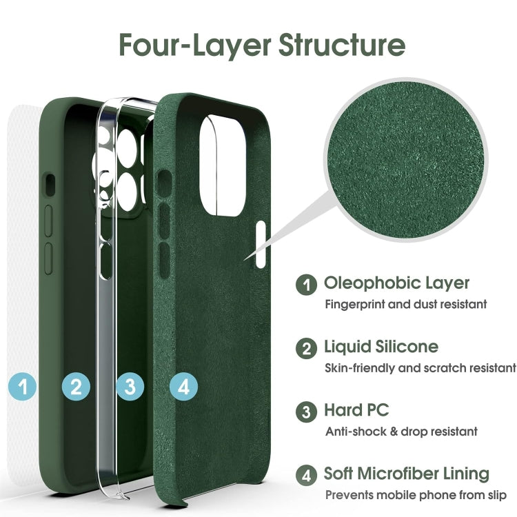 For iPhone 16 Microfiber Liquid Silicone Shockproof Phone Case(Dark Green) - iPhone 16 Cases by buy2fix | Online Shopping UK | buy2fix