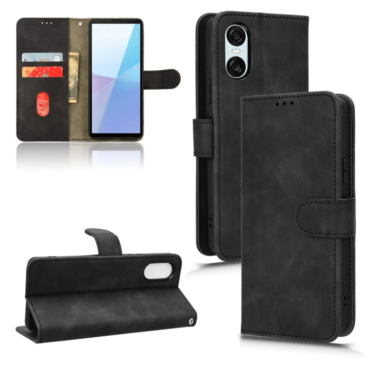 For Sony Xperia 10 VI 2024 Skin Feel Magnetic Flip Leather Phone Case(Black) - Sony Cases by buy2fix | Online Shopping UK | buy2fix