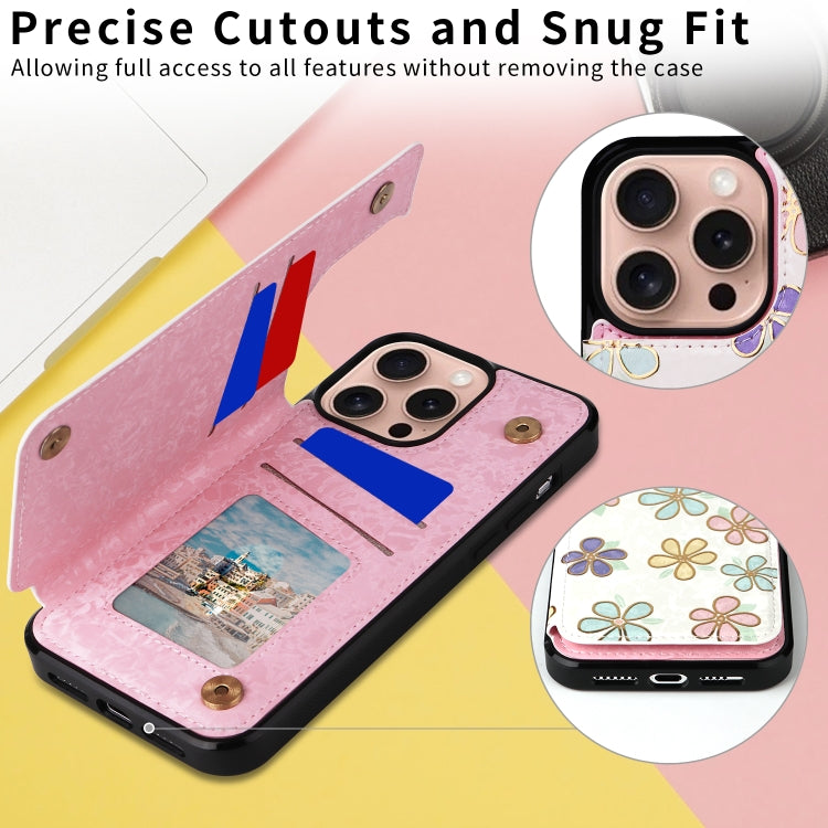 For iPhone 16 Pro Printed Double Buckle RFID Anti-theft Phone Case(Blossoming Flowers) - iPhone 16 Pro Cases by buy2fix | Online Shopping UK | buy2fix