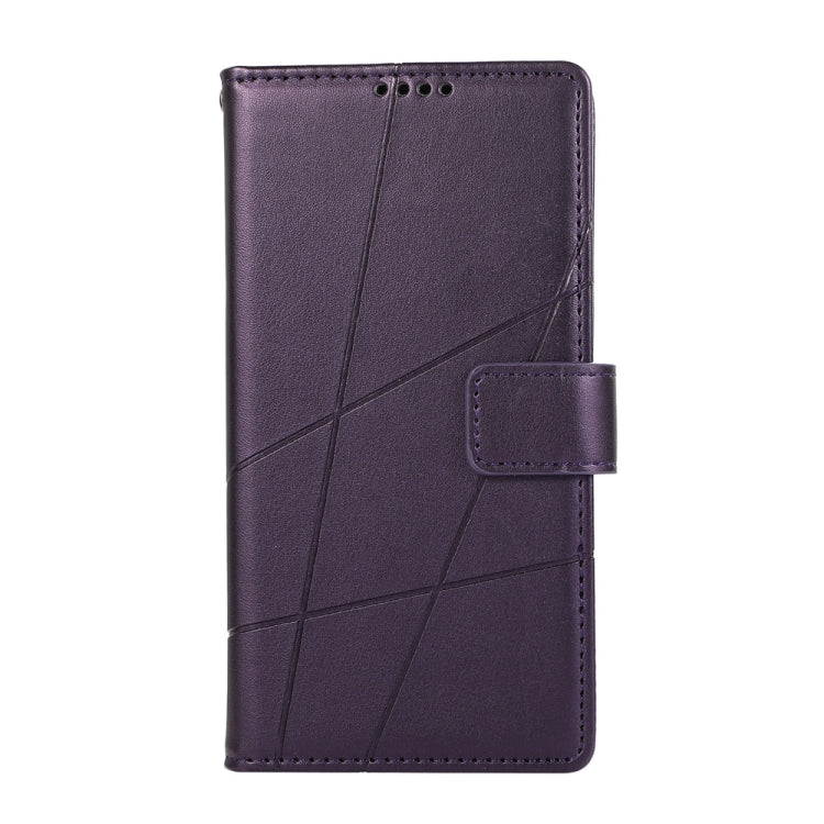 For iPhone 16 Pro Max PU Genuine Leather Texture Embossed Line Phone Case(Purple) - iPhone 16 Pro Max Cases by buy2fix | Online Shopping UK | buy2fix