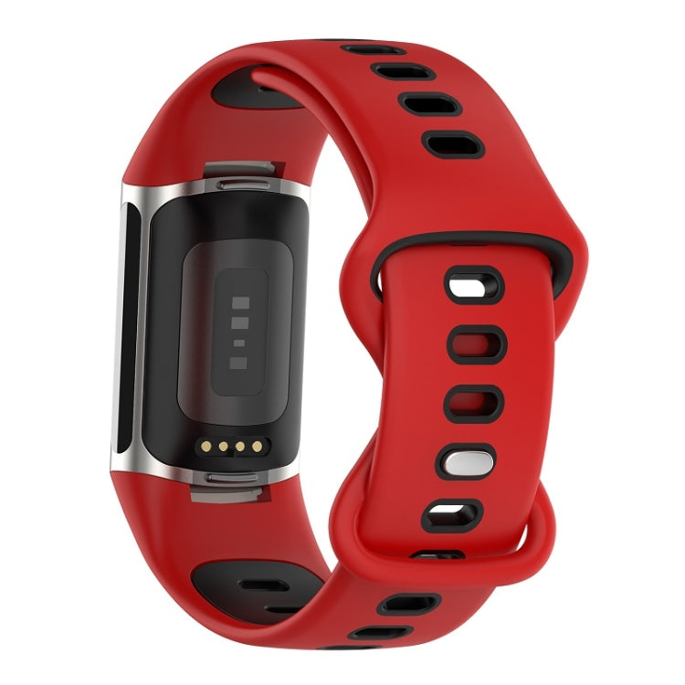 For Fitbit Charge 6 Two Color Silicone Watch Band(Red Black) - Watch Bands by buy2fix | Online Shopping UK | buy2fix