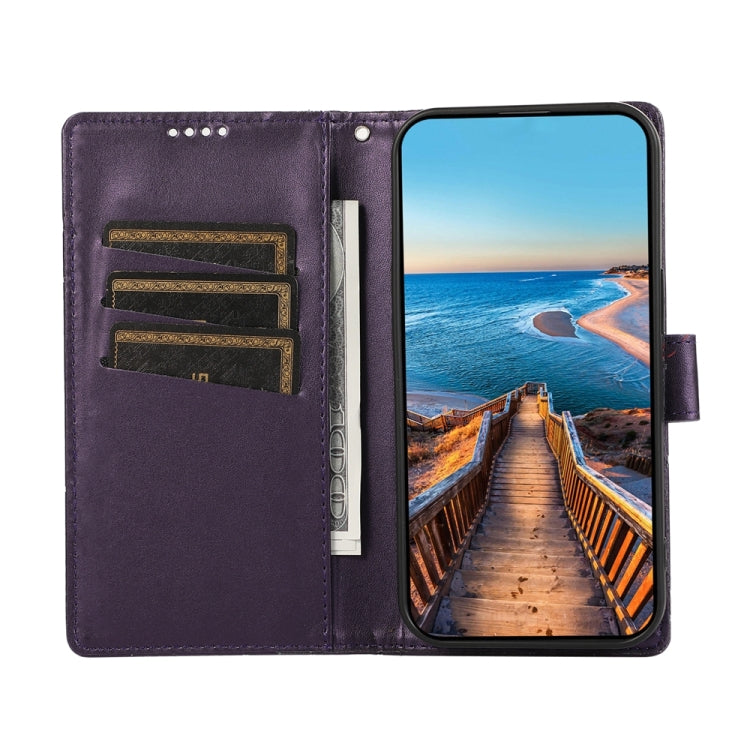 For Xiaomi Redmi 13C PU Genuine Leather Texture Embossed Line Phone Case(Purple) - 13C Cases by buy2fix | Online Shopping UK | buy2fix