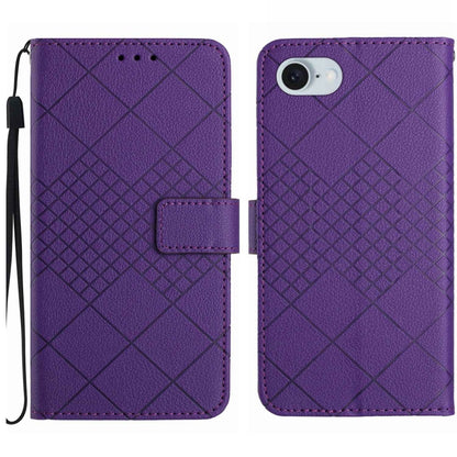 For iPhone 16e Rhombic Grid Texture Leather Phone Case(Purple) - iPhone 16e Cases by buy2fix | Online Shopping UK | buy2fix