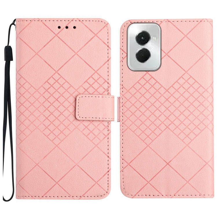 For Motorola Moto G Power 5G 2024 Rhombic Grid Texture Leather Phone Case(Pink) - Motorola Cases by buy2fix | Online Shopping UK | buy2fix