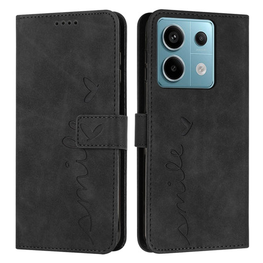 For Xiaomi Redmi Note 13 Pro 4G Global Skin Feel Heart Embossed Leather Phone Case with Long Lanyard(Black) - Note 13 Pro Cases by buy2fix | Online Shopping UK | buy2fix