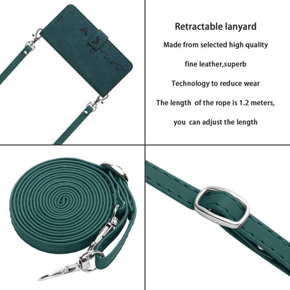 For Xiaomi Redmi Turbo 3 Skin Feel Heart Embossed Leather Phone Case with Long Lanyard(Green) - Xiaomi Cases by buy2fix | Online Shopping UK | buy2fix