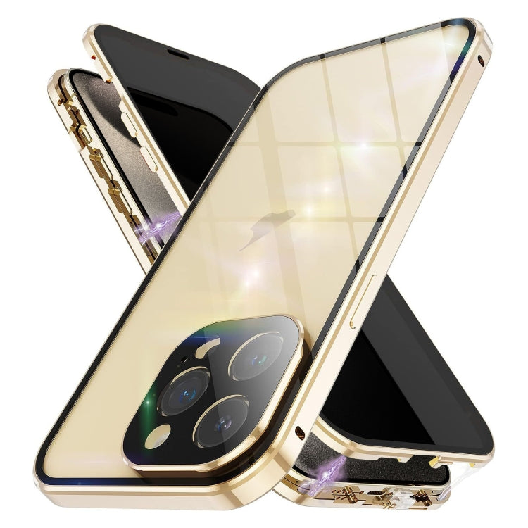 For iPhone 15 Pro Max Anti-peeping Magnetic Double-sided Tempered Glass Phone Case(Gold) - iPhone 15 Pro Max Cases by buy2fix | Online Shopping UK | buy2fix