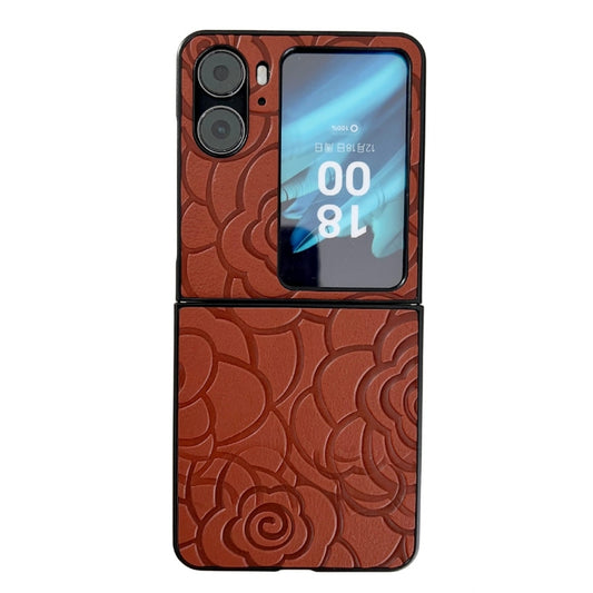 For OPPO Find N2 Flip Impression Flower Pattern Protective Phone Case(Brown) - Find N2 Flip Cases by buy2fix | Online Shopping UK | buy2fix