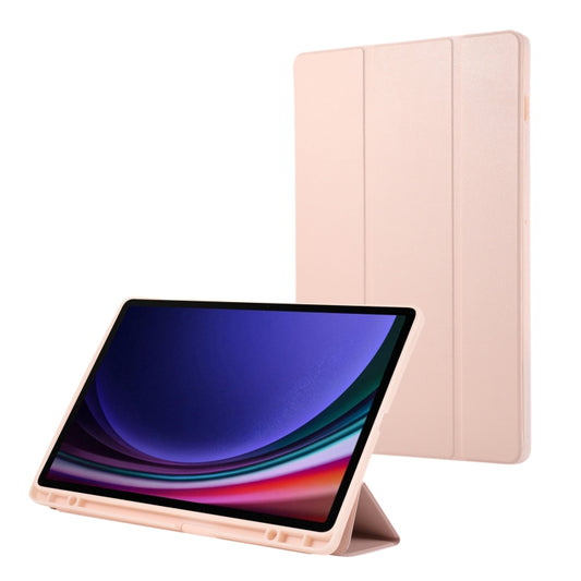 For Samsung Galaxy Tab S9 FE+ 3-Fold Pure Color TPU Leather Tablet Case with Pen Slot(Pink) - Galaxy Tab S9 FE+ by buy2fix | Online Shopping UK | buy2fix