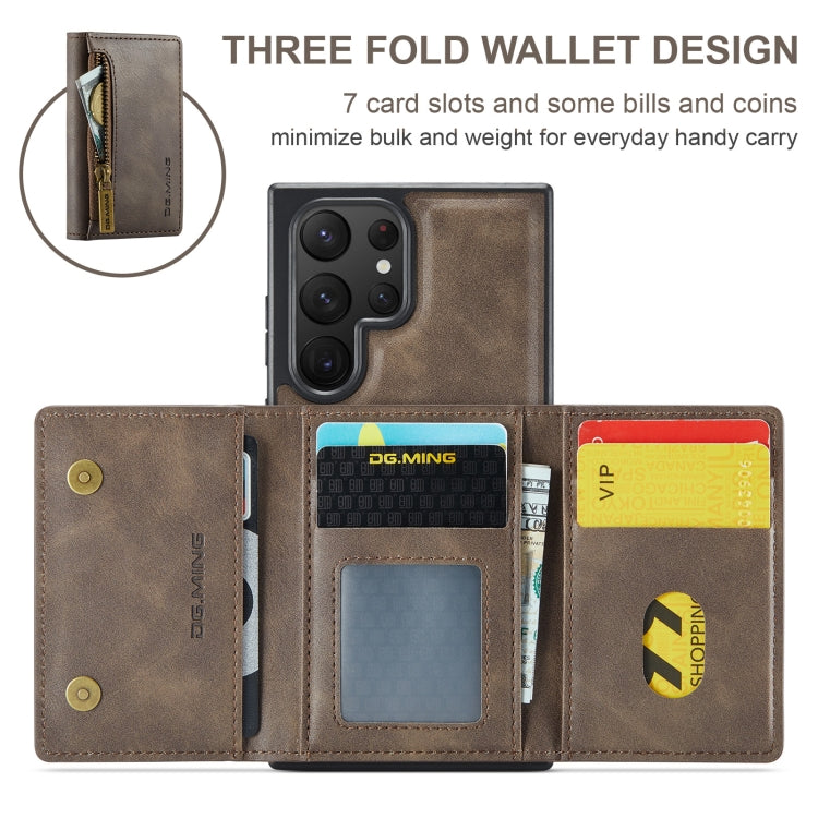 For Samsung Galaxy S22 Ultra DG.MING M5 Series Zip RFID Multi Card Detachable Leather Phone Case(Coffee) - Galaxy S22 Ultra 5G Cases by DG.MING | Online Shopping UK | buy2fix