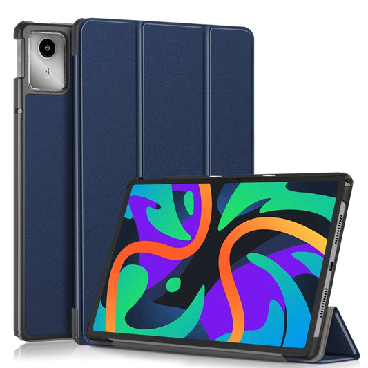 For Lenovo Tab M11/ Xiaoxin Pad 11 2024 Custer Pure Color 3-folding Leather Smart Tablet Case(Dark Blue) - Lenovo by buy2fix | Online Shopping UK | buy2fix