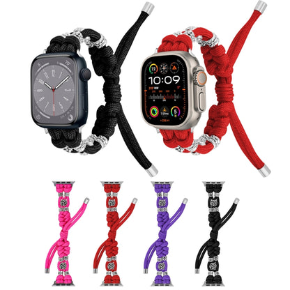 For Apple Watch Ultra 49mm Chrysanthemum Beads Paracord Braided Watch Band(Rose Red) - Watch Bands by buy2fix | Online Shopping UK | buy2fix