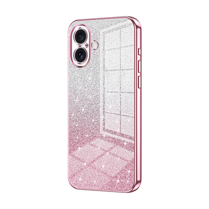 For iPhone 16 Gradient Glitter Powder Electroplated Phone Case(Pink) - iPhone 16 Cases by buy2fix | Online Shopping UK | buy2fix