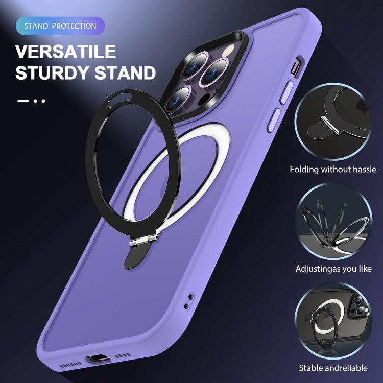 For iPhone 14 Pro MagSafe Holder Skin-feel PC Hybrid TPU Phone Case(Purple) - iPhone 14 Pro Cases by buy2fix | Online Shopping UK | buy2fix