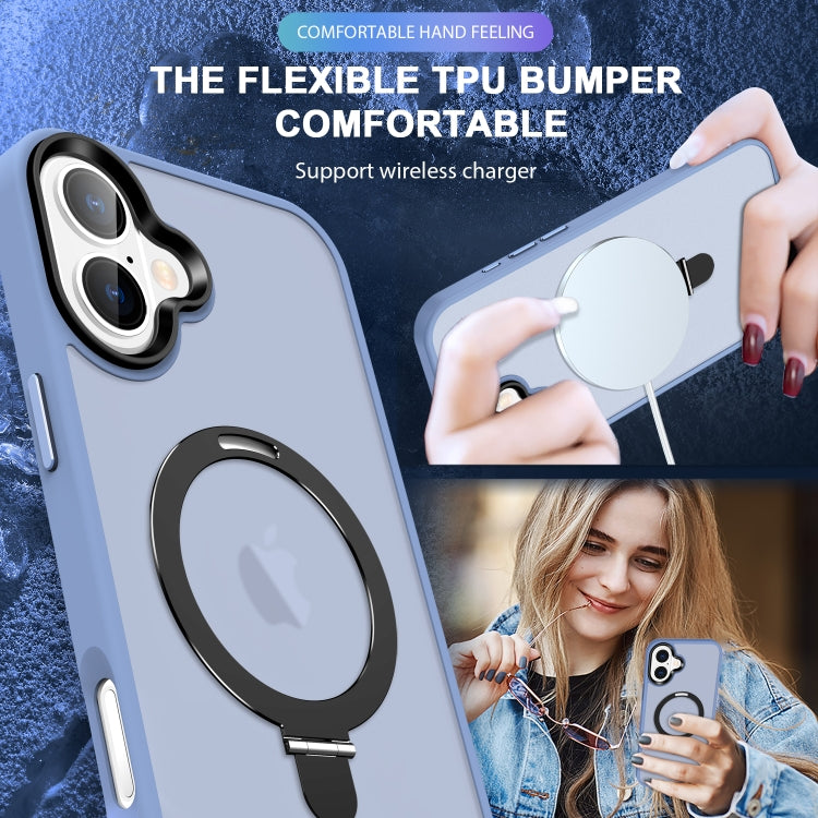 For iPhone 16 Skin-feel MagSafe Holder PC Hybrid TPU Phone Case(Blue) - iPhone 16 Cases by buy2fix | Online Shopping UK | buy2fix