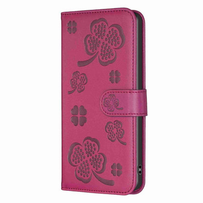 For Xiaomi Redmi Note 13 Four-leaf Embossed Leather Phone Case(Rose Red) - Note 13 Cases by buy2fix | Online Shopping UK | buy2fix