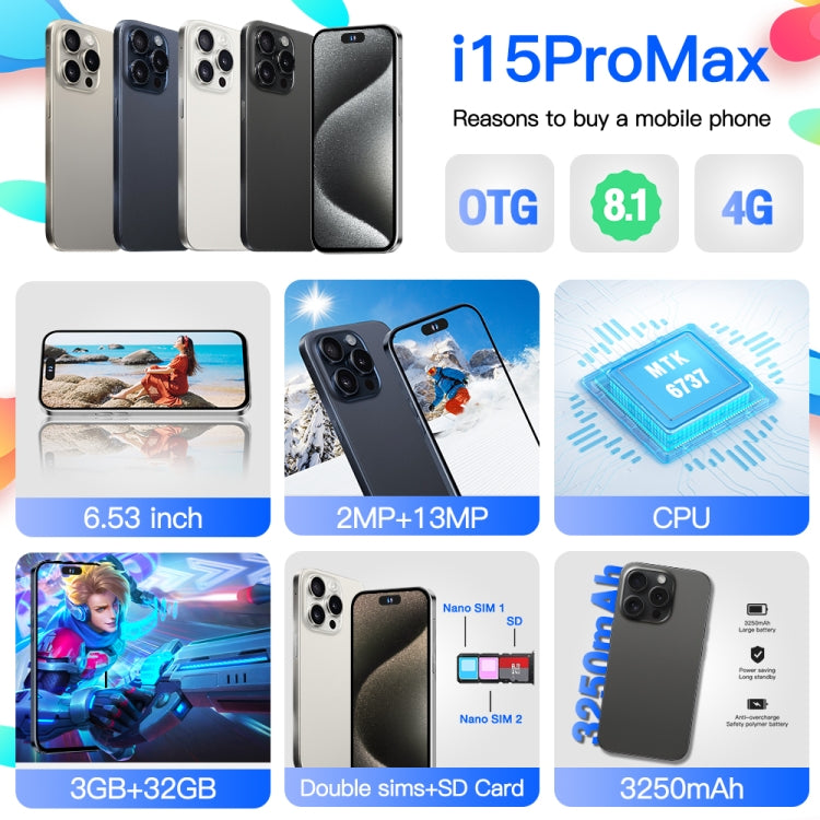 i15ProMax / U18, 3GB+32GB, 6.53 inch Face Identification Android 8.1 MTK6737 Quad Core, Network: 4G, OTG, Dual SIM(Black) -  by buy2fix | Online Shopping UK | buy2fix