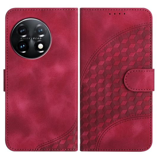 For OnePlus 11 YX0060 Elephant Head Embossed Phone Leather Case with Lanyard(Rose Red) - OnePlus Cases by buy2fix | Online Shopping UK | buy2fix