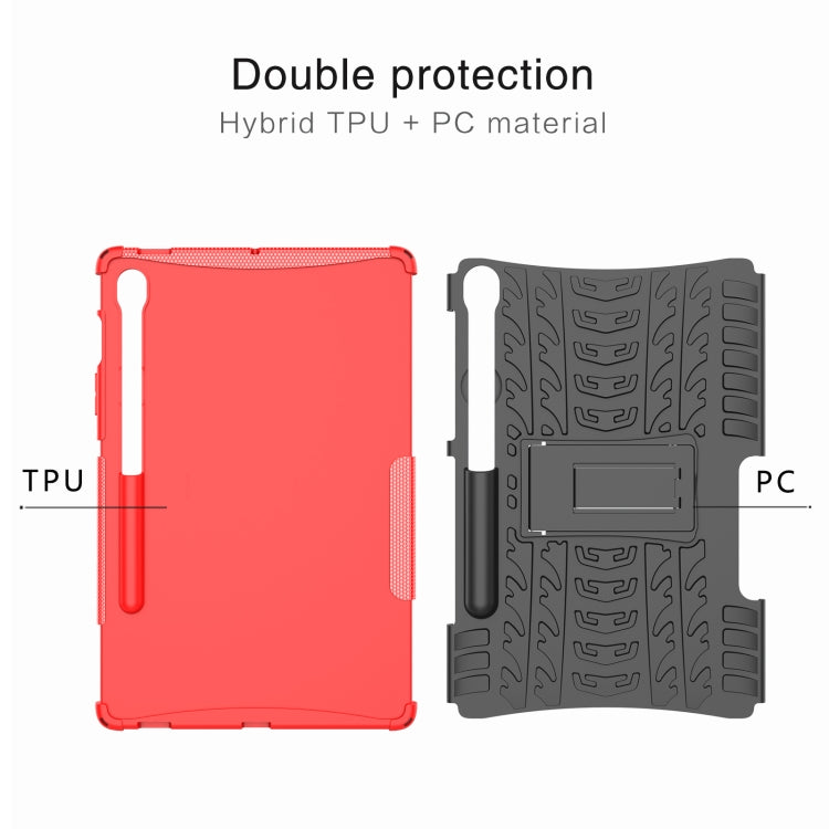 For Samsung Galaxy Tab S9 FE Tire Texture TPU + PC Tablet Case with Holder(Black) - Galaxy Tab S9 FE by buy2fix | Online Shopping UK | buy2fix