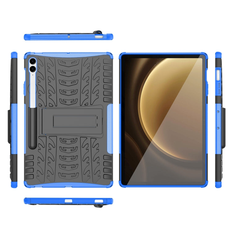 For Samsung Galaxy Tab S9 FE+ Tire Texture TPU + PC Tablet Case with Holder(Blue) - Galaxy Tab S9 FE+ by buy2fix | Online Shopping UK | buy2fix