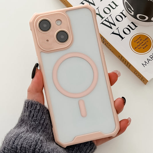 For iPhone 14 Colorful Two-Color Lens Film MagSafe Magnetic Horn Acrylic+TPU Case(Pink) - iPhone 14 Cases by buy2fix | Online Shopping UK | buy2fix