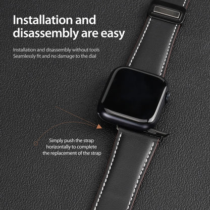 For Apple Watch SE 2023 44mm DUX DUCIS YA Series Magnetic Buckle Genuine Leather Watch Band(Black) - Watch Bands by DUX DUCIS | Online Shopping UK | buy2fix