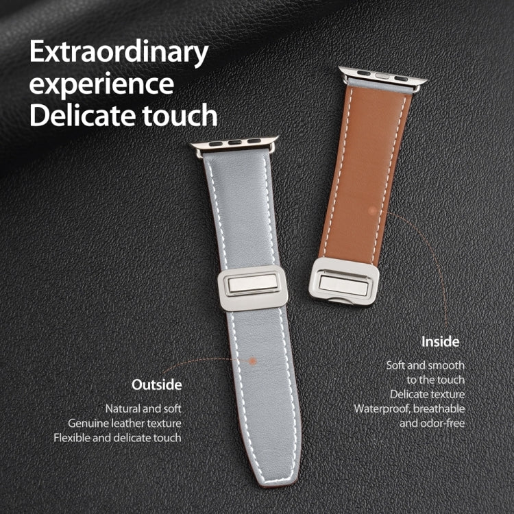 For Apple Watch Series 8 45mm DUX DUCIS YA Series Magnetic Buckle Genuine Leather Watch Band(Grey) - Watch Bands by DUX DUCIS | Online Shopping UK | buy2fix