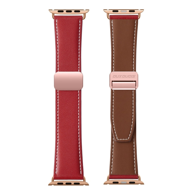 For Apple Watch SE 2022 40mm DUX DUCIS YA Series Magnetic Buckle Genuine Leather Watch Band(Red) - Watch Bands by DUX DUCIS | Online Shopping UK | buy2fix